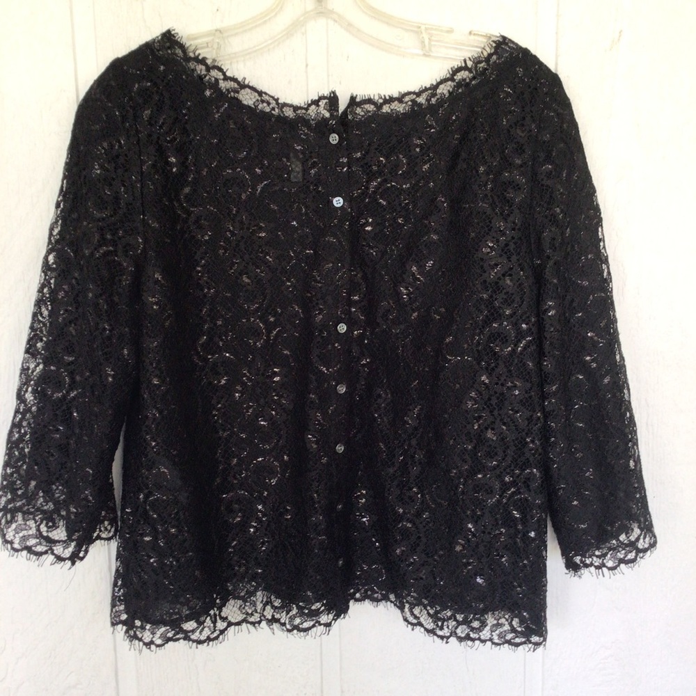 JOIE ANTONIA BLACK LACE BUTTON DOWN BACK TOP MEDIUM - Picture 6 of 14